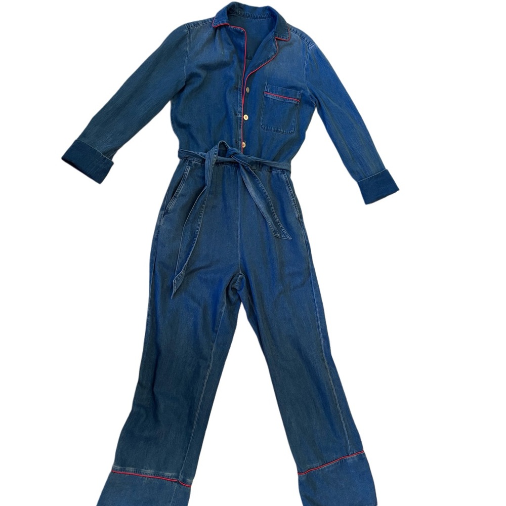 MO&CO Denim Blue Jumpsuit with Red Accents